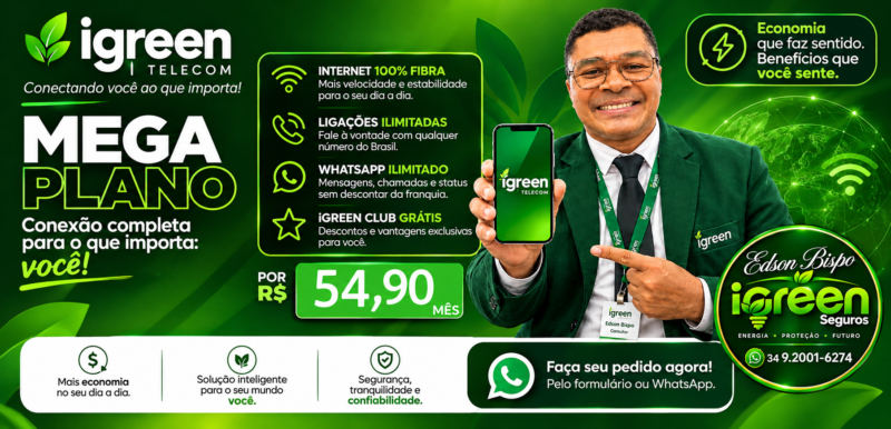 Internet , WhatsApp Ilimitado e Economia: Conheça o Mega Plano iGreen Telecom!